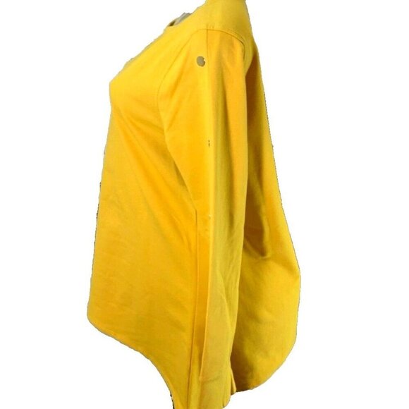 Cappagallo L Sunset Yellow Crew Neck SharkBite Hem Long Studded Sleeve Riley Top - Picture 5 of 6